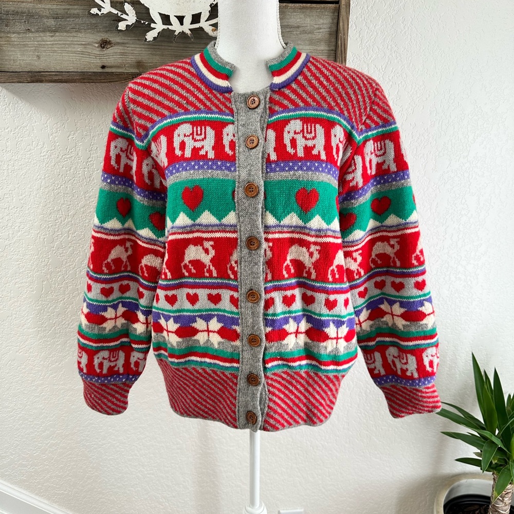 VTG Moussie for‎ Susan Bristol wool cardigan sweater heavy knit size Large